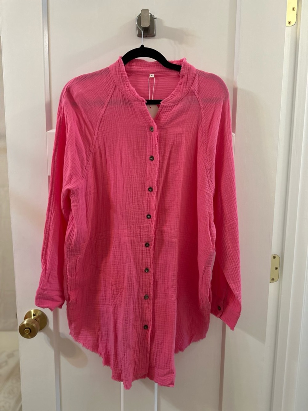 Women’s Button-Front Pink Gauze Shirt